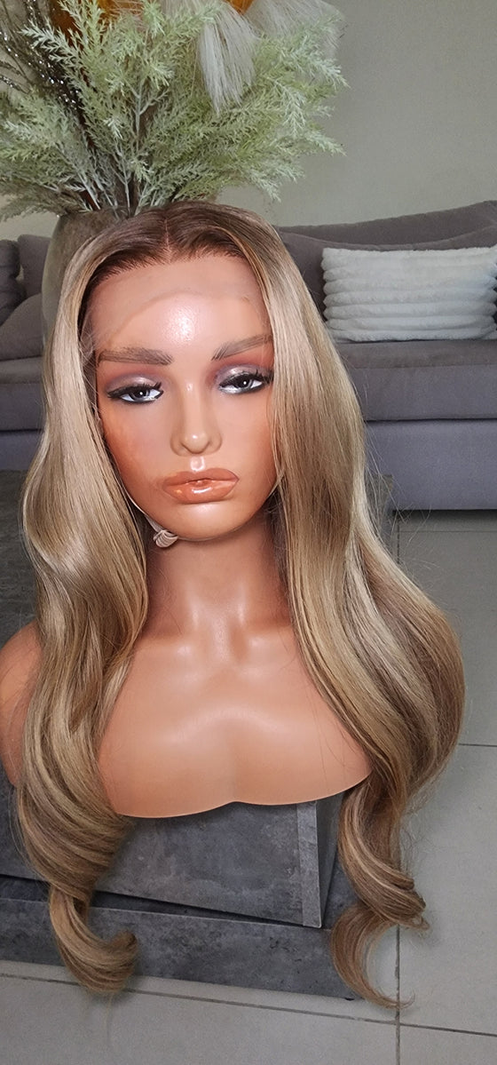 Rooted Pearl Blonde Custom Wig- Long Layers HD Lace Glueless