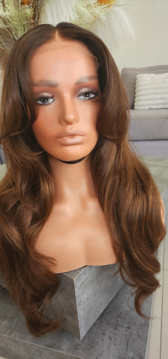 Walnut Custom Wig – Bangs and Long Layers HD Lace Glueless