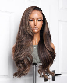  Caramel Bronde Custom Wig- Caramel Brown Highlights Long Layers HD Lace Glueless